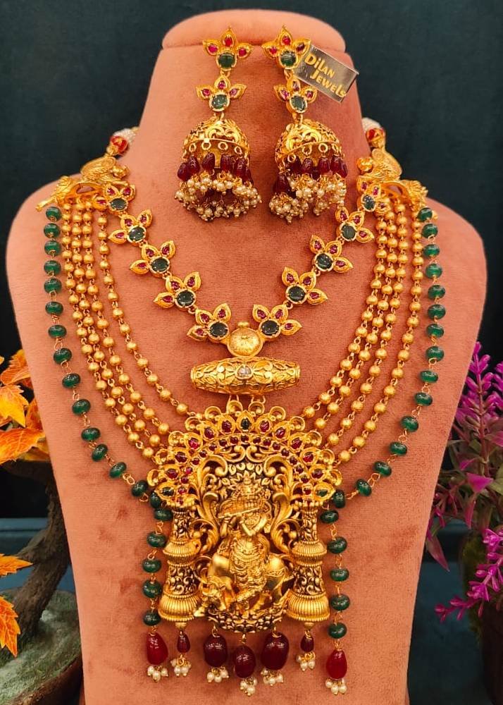 Ceria Emerald Green Layered Necklace Set | Mirana