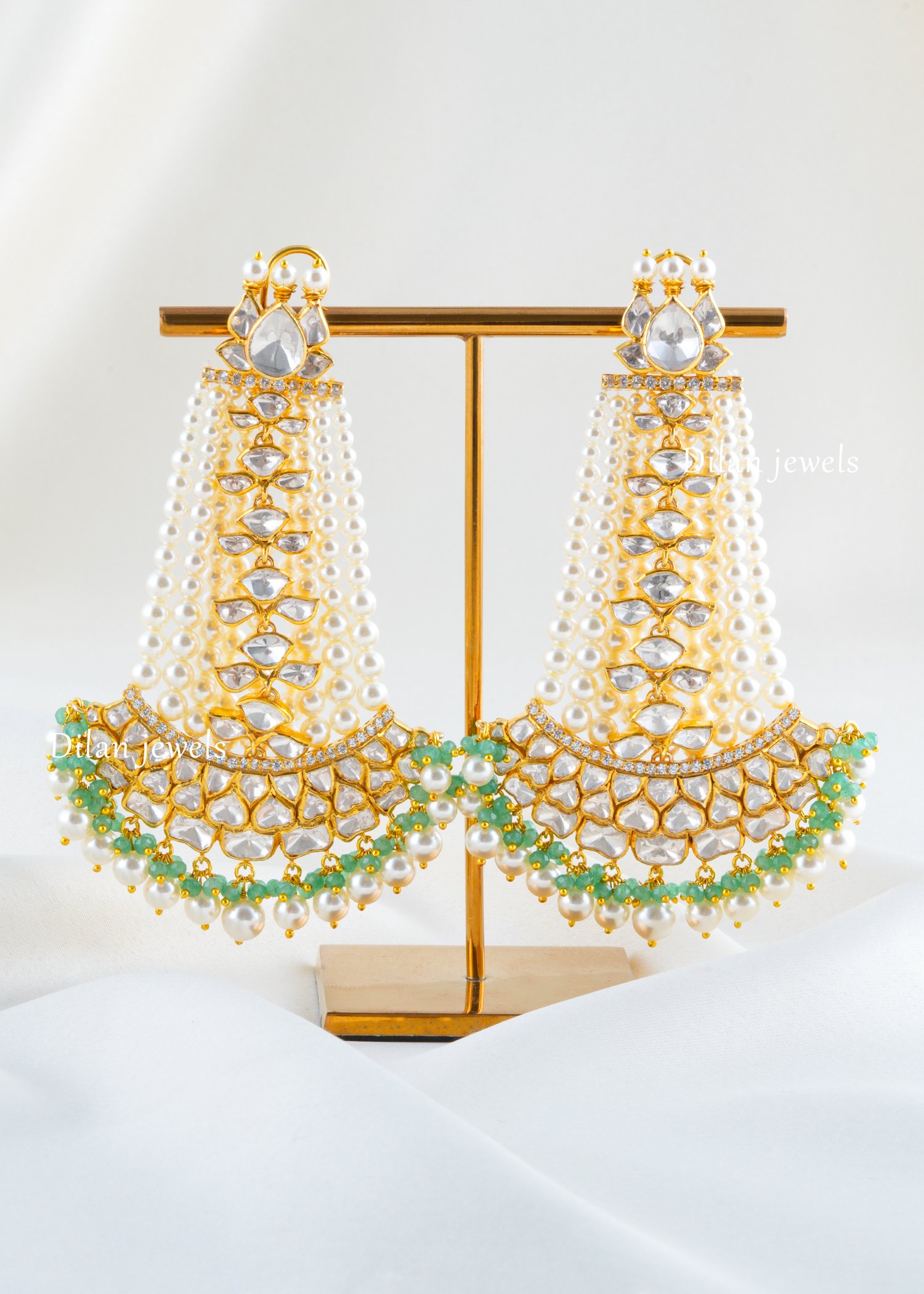 925 Silver Moissanite Polki Drop Earrings (Yellow Gold) EAR002440