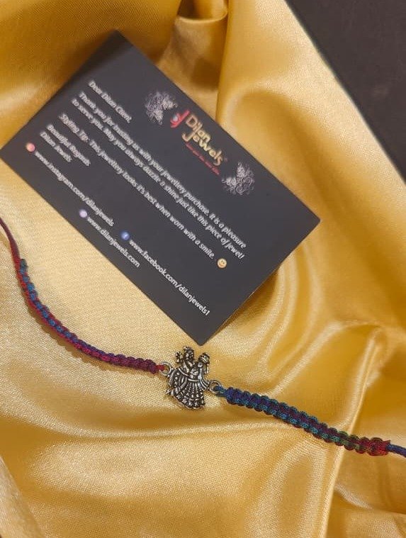 925 Silver Radha Krishna Thread Rakhi (Antique Silver) RAK002852