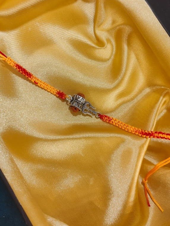 925 Silver Shiva Rudraksh Thread Rakhi (Antique Silver) RAK002854