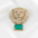 Green Antique Gold Plated Diamond Brooch- BRO002772
