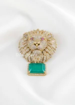 Green Antique Gold Plated Diamond Brooch- BRO002772