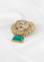Green Antique Gold Plated Diamond Brooch- BRO002772 - Image 2