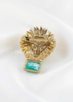 Green Antique Gold Plated Diamond Brooch- BRO002772 - Image 3