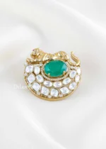 Green Antique Gold Plated Kundan Brooch- BRO002774