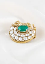 Green Antique Gold Plated Kundan Brooch- BRO002774 - Image 2