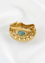 Green Antique Gold Plated Kundan Brooch- BRO002774 - Image 3