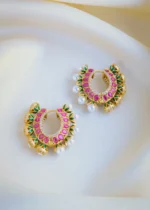 Reversible Baalis in Red with Green Meena (Victorian Gold) EAR000641 - Image 2