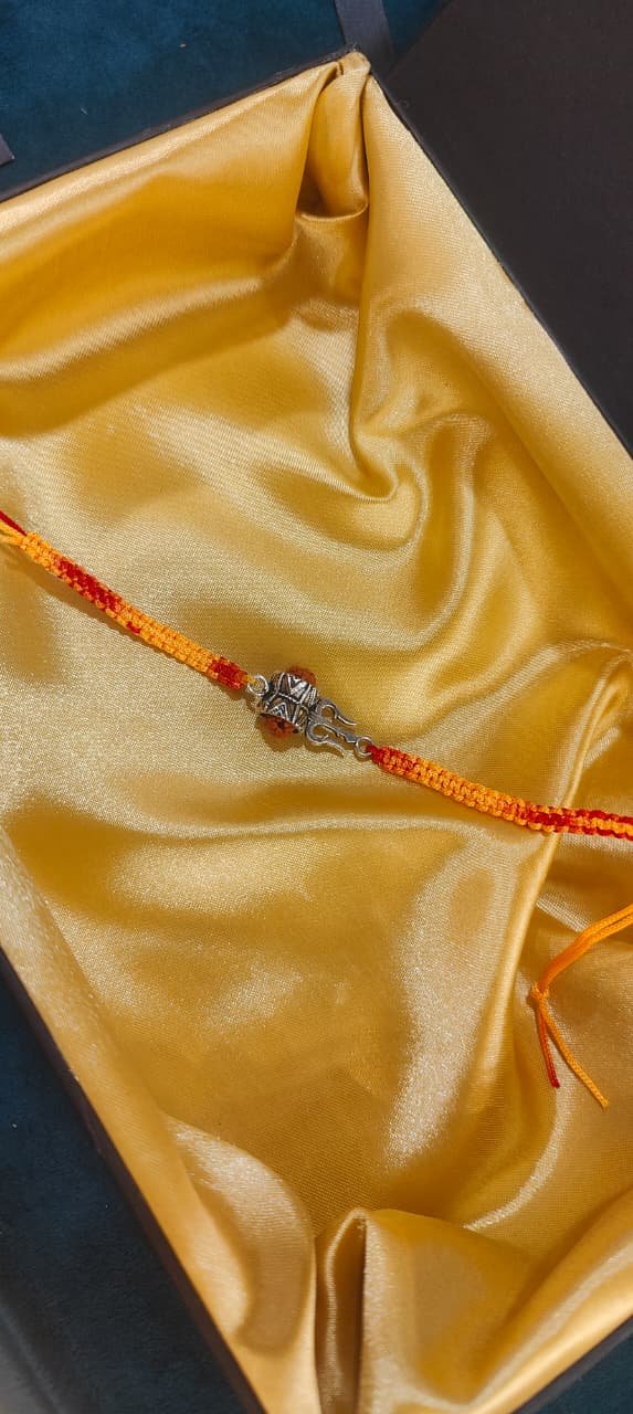 925 Silver Shiva Rudraksh Thread Rakhi (Antique Silver) RAK002854