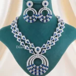 Blue Silver Plated Diamond Necklace Set- NEC002925