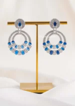 Blue Silver Plated Diamond Necklace Set- NEC002925 - Image 4