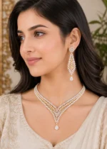 Gold Plated Diamond Necklace Set- NEC002920 - Image 2