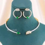 Green Gold Plated Diamond Necklace Set- NEC002922