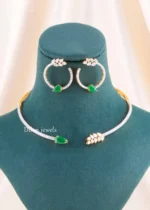 Green Gold Plated Diamond Necklace Set- NEC002922