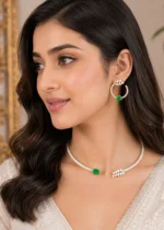 Green Gold Plated Diamond Necklace Set- NEC002922 - Image 2