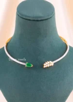 Green Gold Plated Diamond Necklace Set- NEC002922 - Image 3