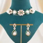 Green Gold Plated Kundan Necklace Set- NEC002919