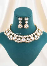 Green Gold Plated Kundan Necklace Set- NEC002921