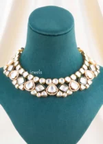 Green Gold Plated Kundan Necklace Set- NEC002921 - Image 3
