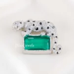 Green Silver Plated Diamond Brooch- BRO002948