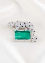 Green Silver Plated Diamond Brooch- BRO002948