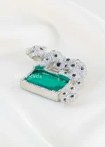 Green Silver Plated Diamond Brooch- BRO002948 - Image 3