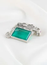 Green Silver Plated Diamond Brooch- BRO002948 - Image 4