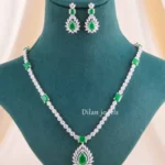 Green Silver Plated Diamond Necklace Set- NEC002917