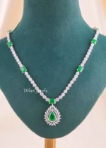 Green Silver Plated Diamond Necklace Set- NEC002917 - Image 6