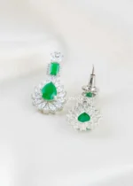 Green Silver Plated Diamond Necklace Set- NEC002917 - Image 7