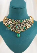 Green Victorian Finish Diamond, Kundan Necklace Set- NEC002936 - Image 3