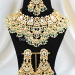 Mint Green Gold Plated Kundan Necklace Set- NEC002955