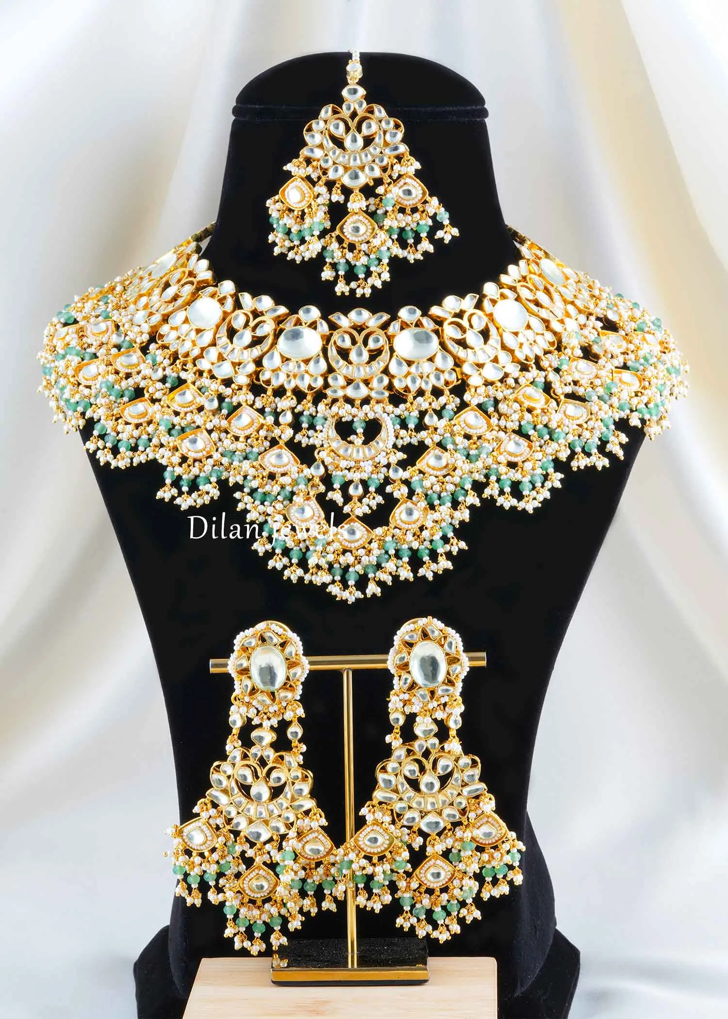 Mint Green Gold Plated Kundan Necklace Set- NEC002955 Mint Green Gold Plated Kundan Necklace Set- NEC002955 - Image 1