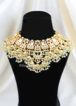 Mint Green Gold Plated Kundan Necklace Set- NEC002955 - Image 3