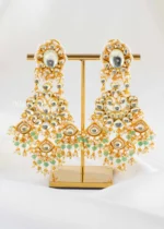 Mint Green Gold Plated Kundan Necklace Set- NEC002955 - Image 5