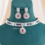 Multi Color Silver Plated Diamond Necklace Set- NEC002915