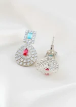 Multi Color Silver Plated Diamond Necklace Set- NEC002915 - Image 7