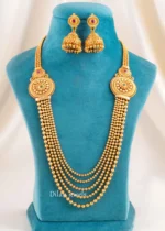 Pink-Green Gold Plated Traditional Necklace Set- NEC002952