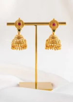 Pink-Green Gold Plated Traditional Necklace Set- NEC002952 - Image 4