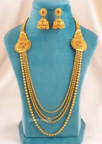 Pink-Green Gold Plated Traditional Necklace Set- NEC002953
