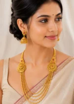 Pink-Green Gold Plated Traditional Necklace Set- NEC002953 - Image 2