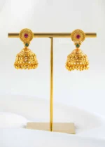 Pink-Green Gold Plated Traditional Necklace Set- NEC002953 - Image 4