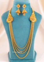 Pink-Green Gold Plated Traditional Necklace Set- NEC002954