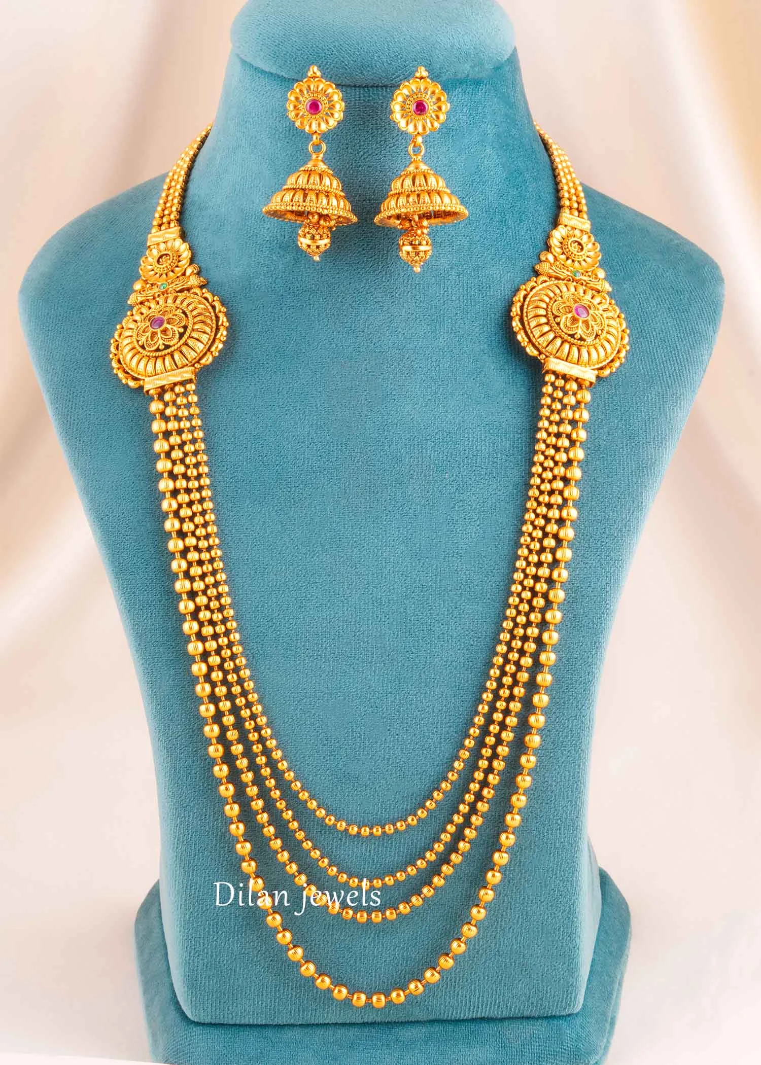 Pink-Green Gold Plated Traditional Necklace Set- NEC002954 Pink-Green Gold Plated Traditional Necklace Set- NEC002954 - Image 1