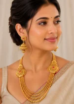 Pink-Green Gold Plated Traditional Necklace Set- NEC002954 - Image 2