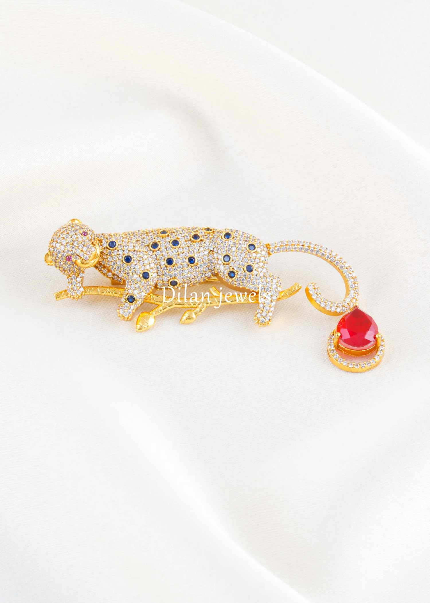 Red-Blue Victorian Finish Diamond Brooch- BRO002950 Red-Blue Victorian Finish Diamond Brooch- BRO002950 - Image 1