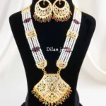 Red-Green Yellow Gold Finish Jadau Necklace Set- NEC003129
