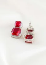 Red Silver Plated Diamond Necklace Set- NEC002918 - Image 4