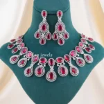 Red Silver Plated Diamond Necklace Set- NEC002928