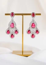 Red Silver Plated Diamond Necklace Set- NEC002928 - Image 4
